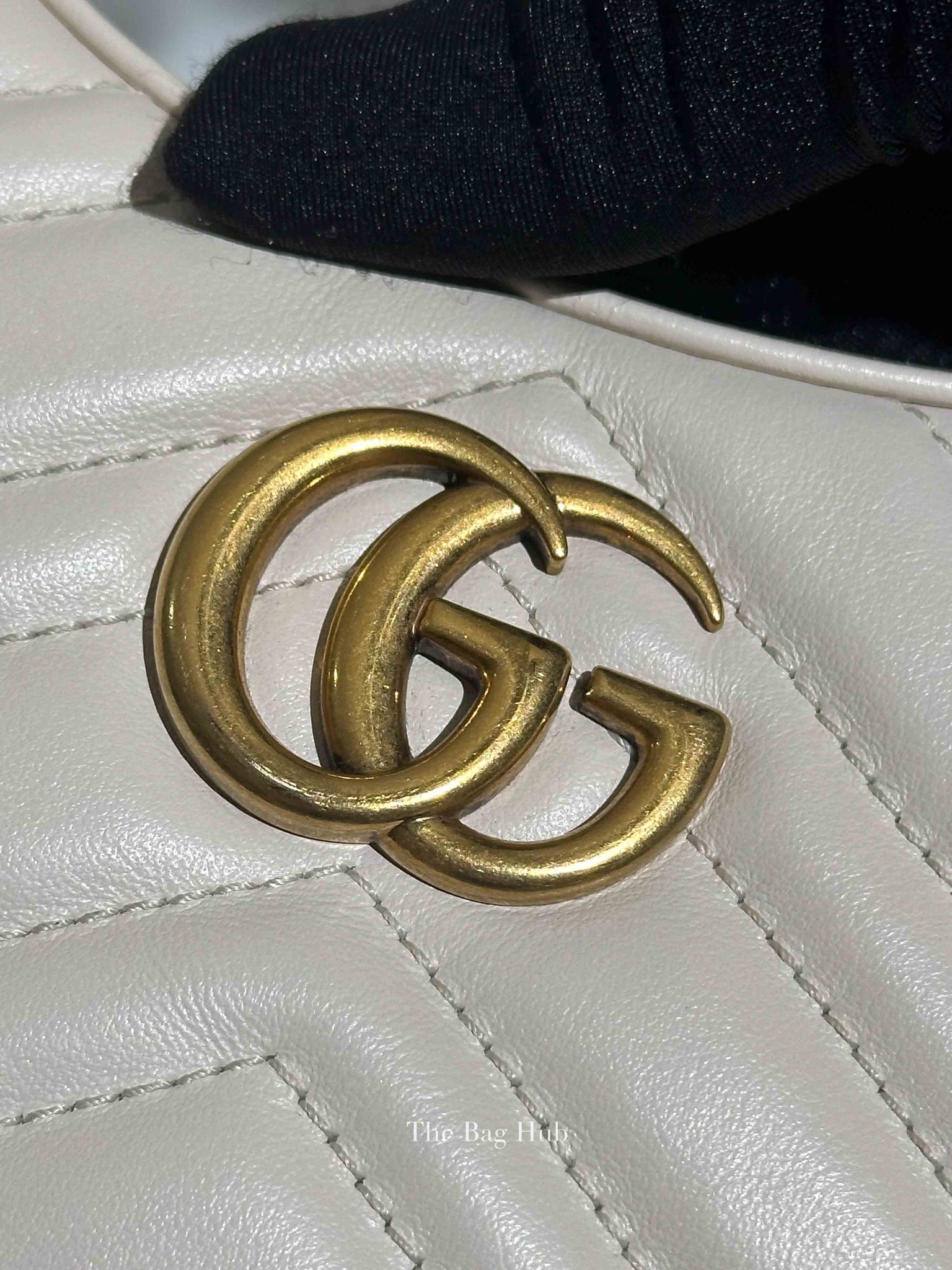 Gucci White Leather Marmont Half Moon Small Shoulder Bag