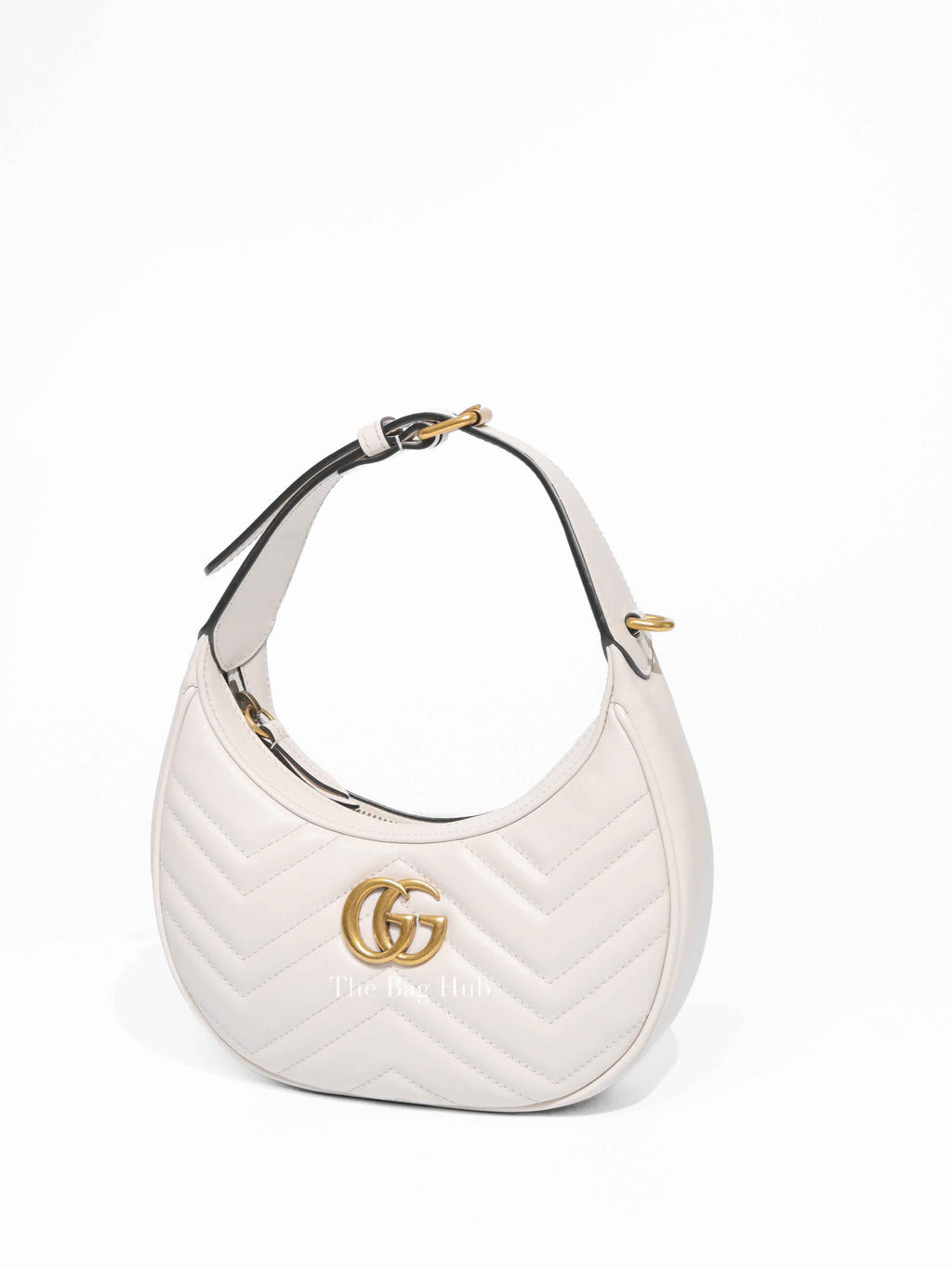 Gucci White Leather Marmont Half Moon Small Shoulder Bag