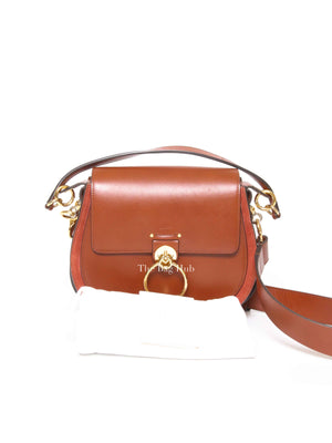 Chloe Sepia Brown Shiny Calfskin & Suade Leather Large Tess Shoulder Bag