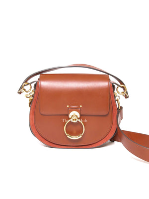 Chloe Sepia Brown Shiny Calfskin & Suade Leather Large Tess Shoulder Bag