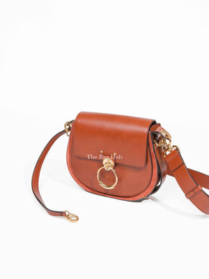 Chloe Sepia Brown Shiny Calfskin & Suade Leather Large Tess Shoulder Bag
