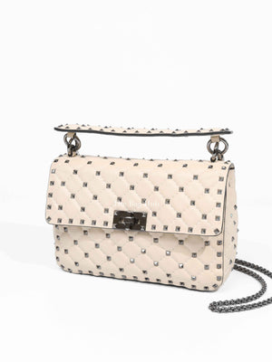 Valentino Light Ivory Lambskin Leather Medium Rockstud Spike Shoulder Bag