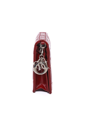 Dior Red Patent Cannage Mini Lady Dior Wallet