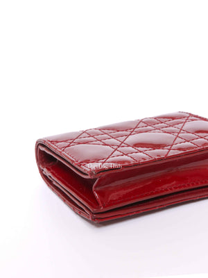 Dior Red Patent Cannage Mini Lady Dior Wallet
