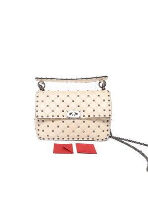 Valentino Light Ivory Lambskin Leather Medium Rockstud Spike Shoulder Bag