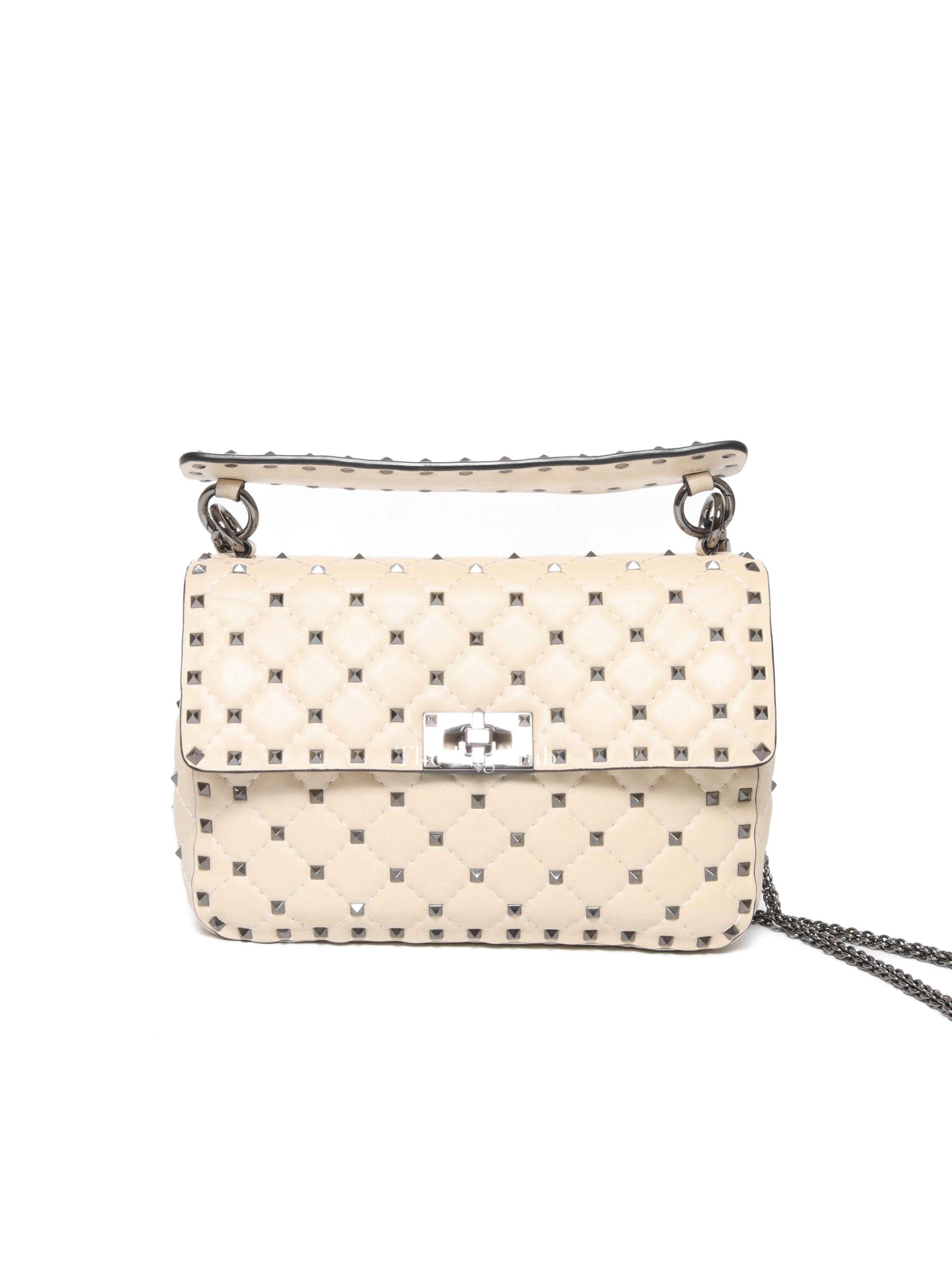 Valentino Light Ivory Lambskin Leather Medium Rockstud Spike Shoulder Bag