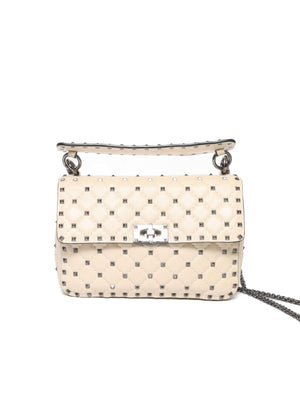 Valentino Light Ivory Lambskin Leather Medium Rockstud Spike Shoulder Bag