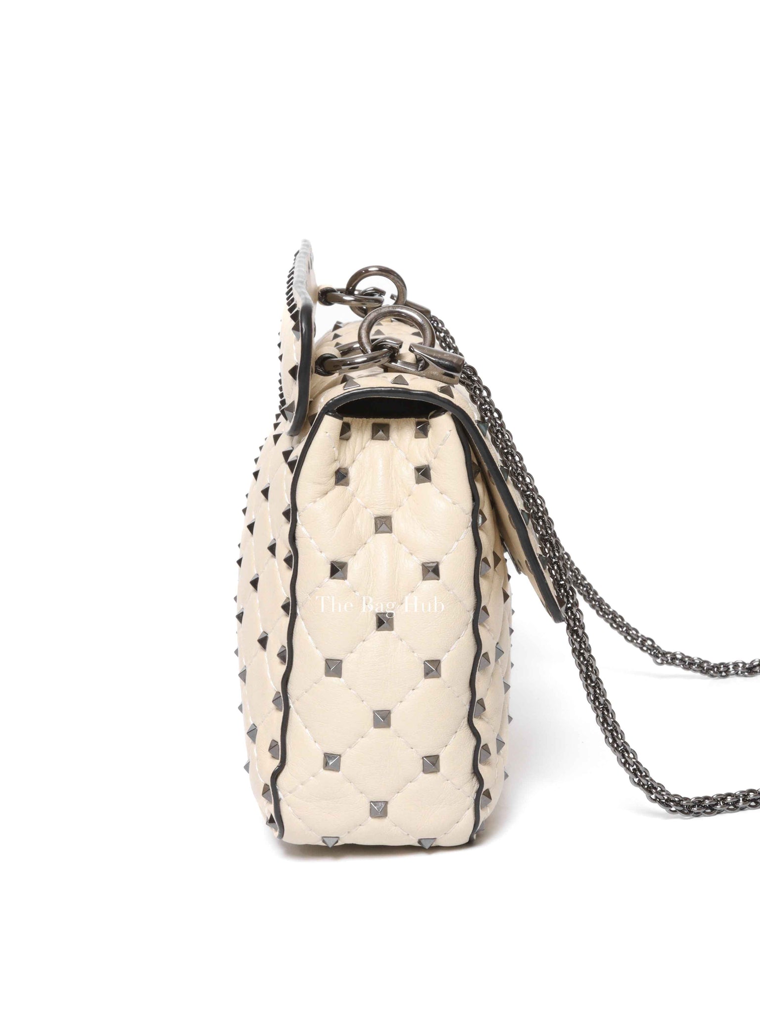 Valentino Light Ivory Lambskin Leather Medium Rockstud Spike Shoulder Bag
