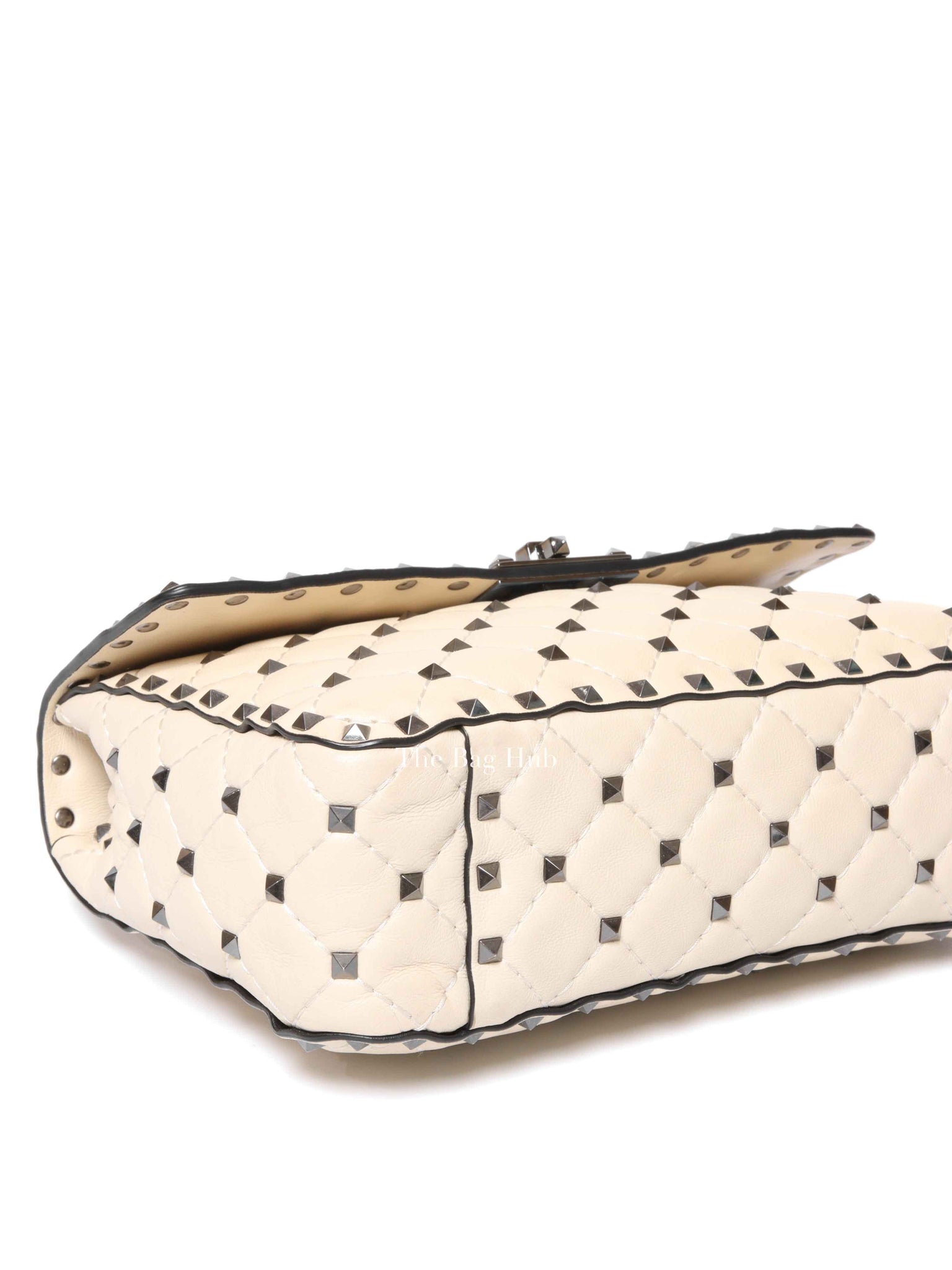 Valentino Light Ivory Lambskin Leather Medium Rockstud Spike Shoulder Bag