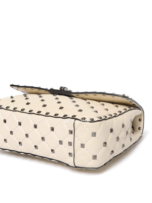 Valentino Light Ivory Lambskin Leather Medium Rockstud Spike Shoulder Bag
