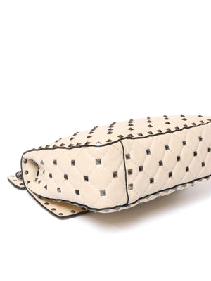 Valentino Light Ivory Lambskin Leather Medium Rockstud Spike Shoulder Bag