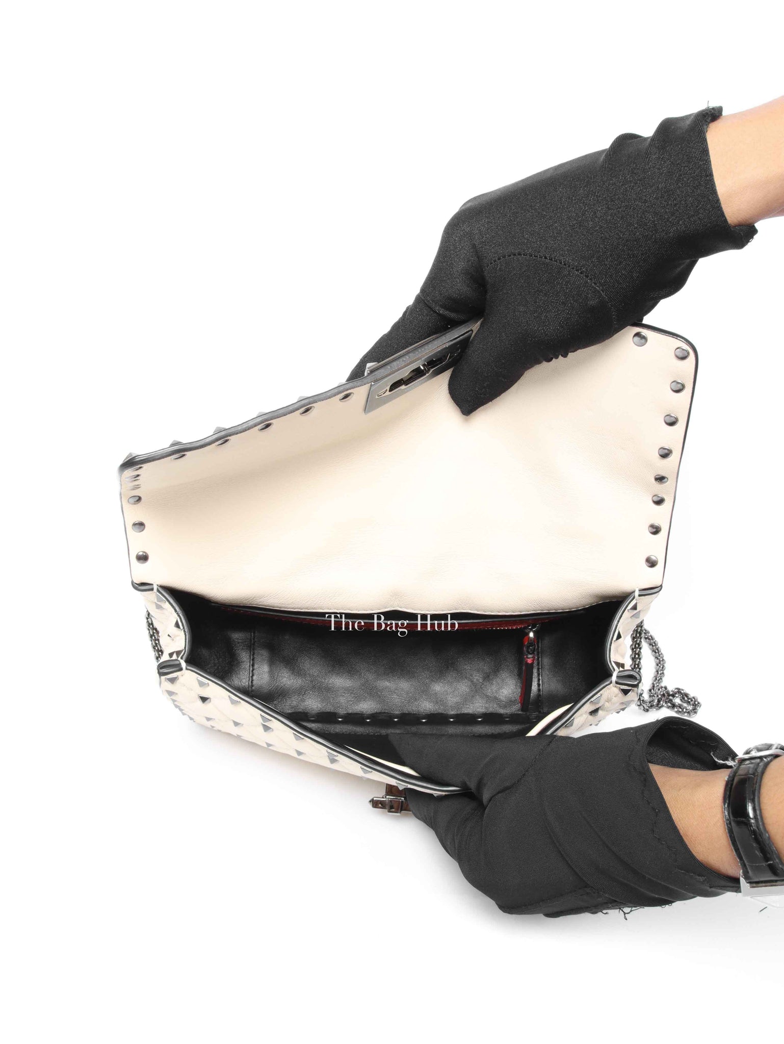 Valentino Light Ivory Lambskin Leather Medium Rockstud Spike Shoulder Bag