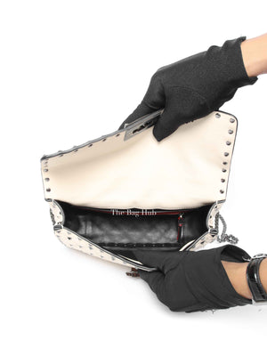 Valentino Light Ivory Lambskin Leather Medium Rockstud Spike Shoulder Bag