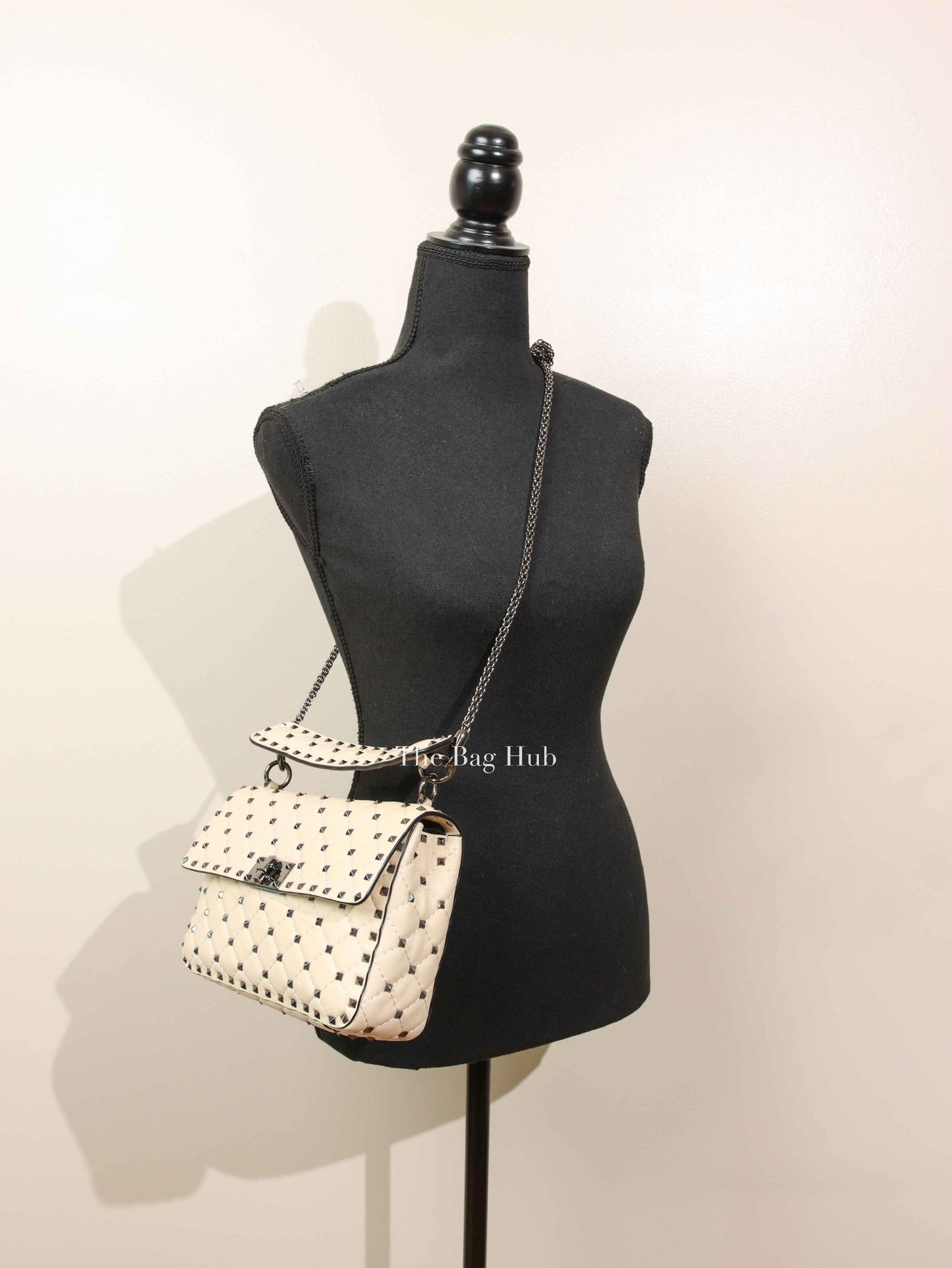 Valentino Light Ivory Lambskin Leather Medium Rockstud Spike Shoulder Bag