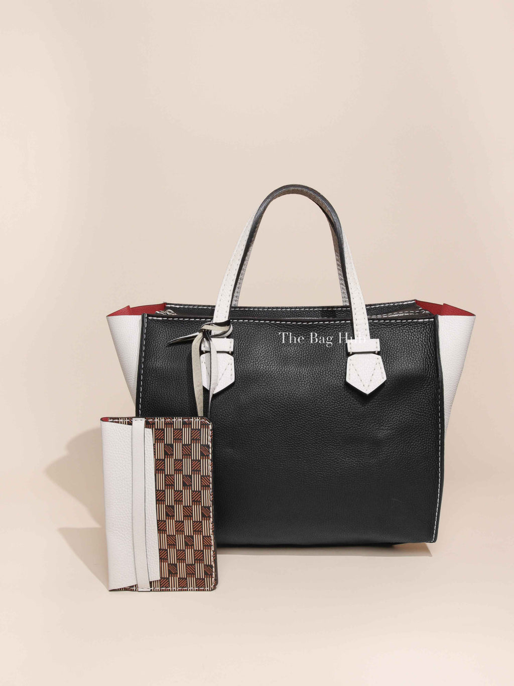 Moreau Black/White Leather Bregancon MM Zip Tote Bag