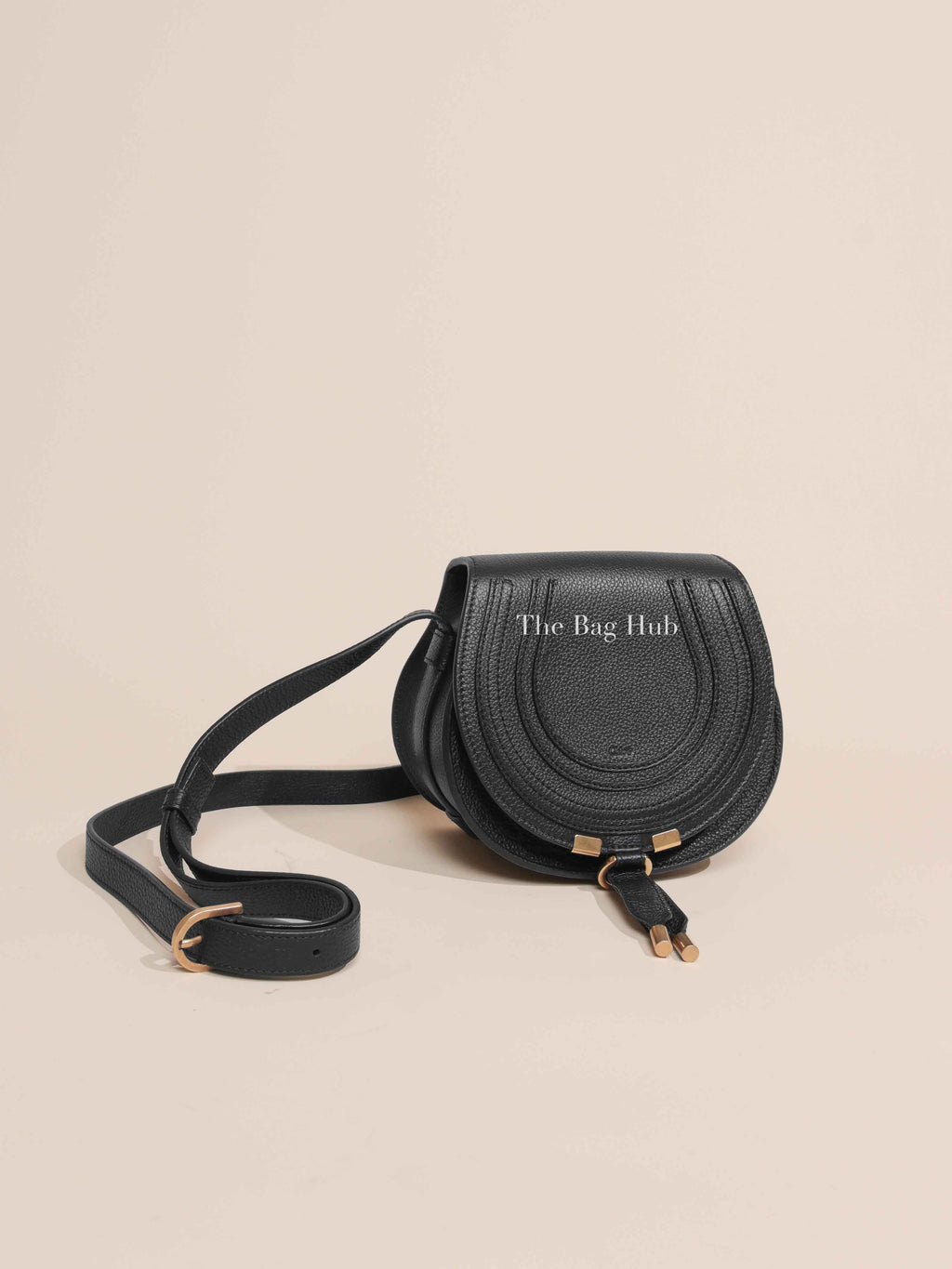 Chloe Black Grained Leather Small Marcie Saddle Crossbody Bag