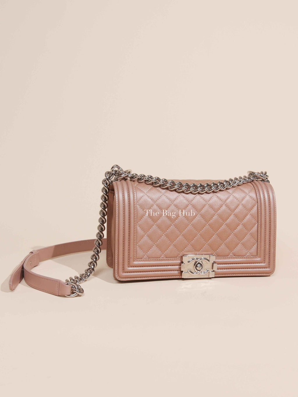 Chanel Iridescent Pearly Rose Gold Leather Medium Le Boy Bag SHW