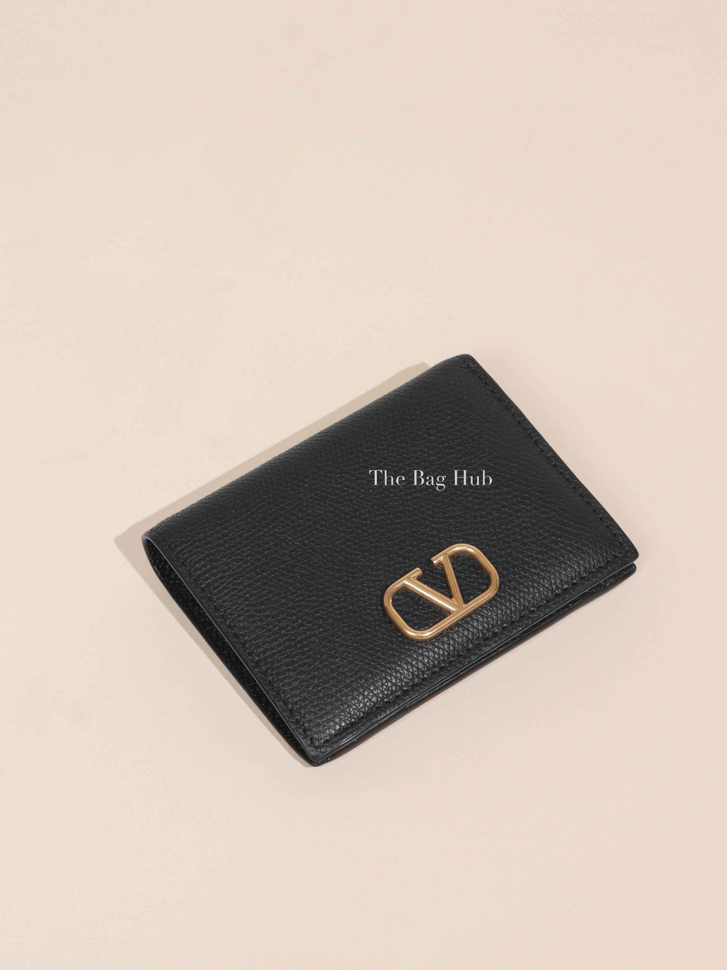 Valentino Garavani Black Leather V Logo Signature Small Wallet
