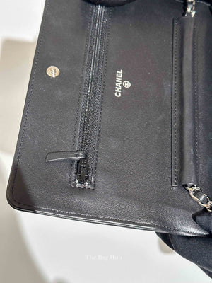 Chanel Black Leather Camellia Wallet on Chain SHW