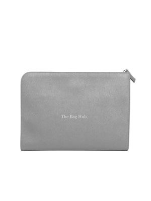 Prada Grey Saffiano Leather Porta Document Briefcase Bag