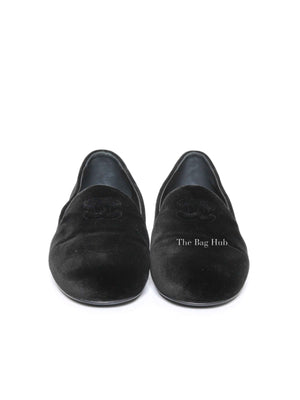 Chanel Black Velvet CC Coco Mark Opera Loafers Size 36 C