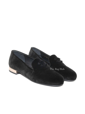 Chanel Black Velvet CC Coco Mark Opera Loafers Size 36 C
