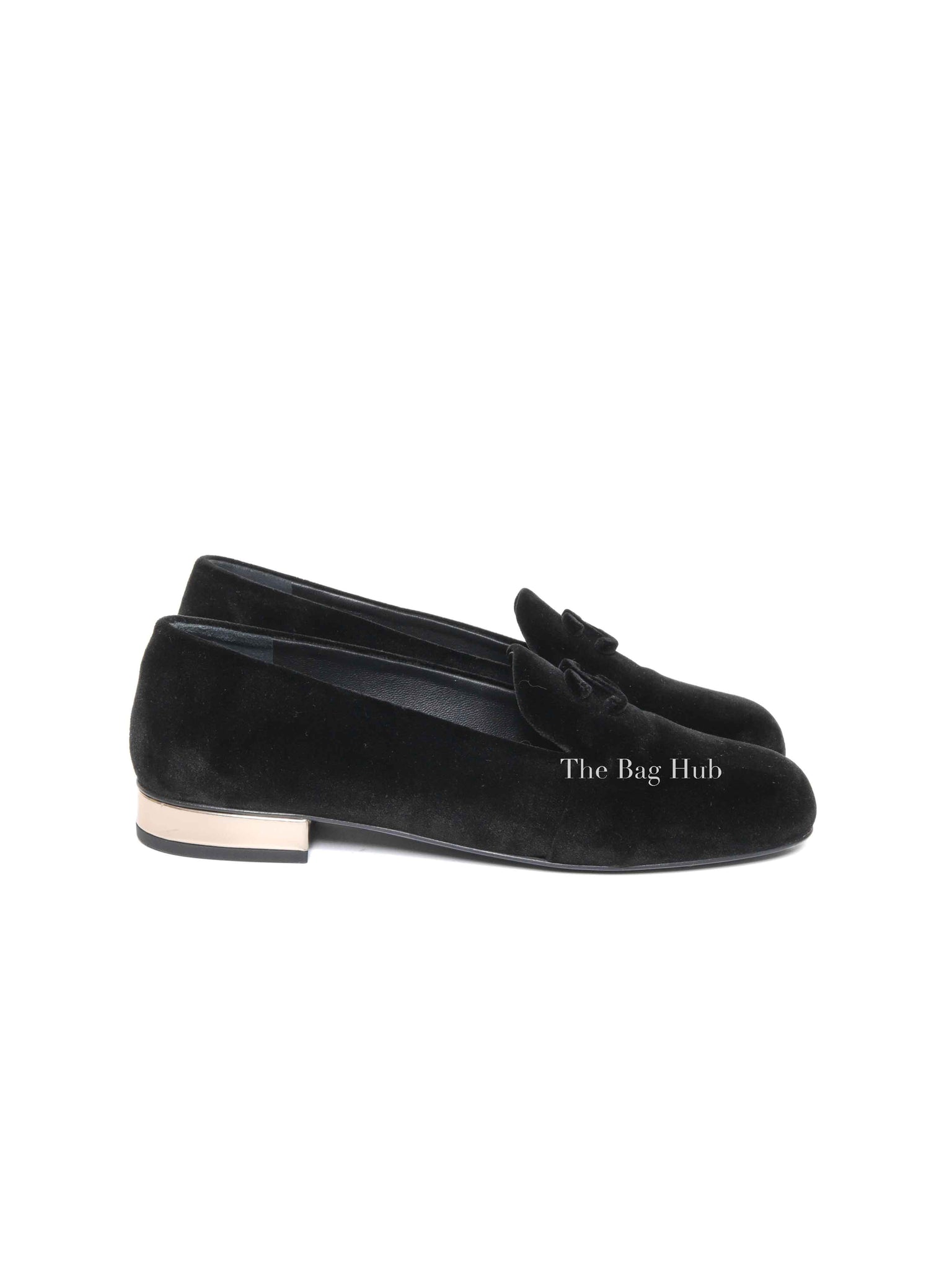 Chanel Black Velvet CC Coco Mark Opera Loafers Size 36 C