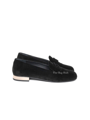 Chanel Black Velvet CC Coco Mark Opera Loafers Size 36 C