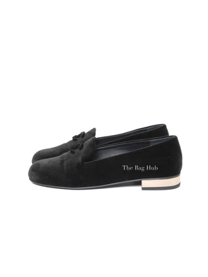 Chanel Black Velvet CC Coco Mark Opera Loafers Size 36 C