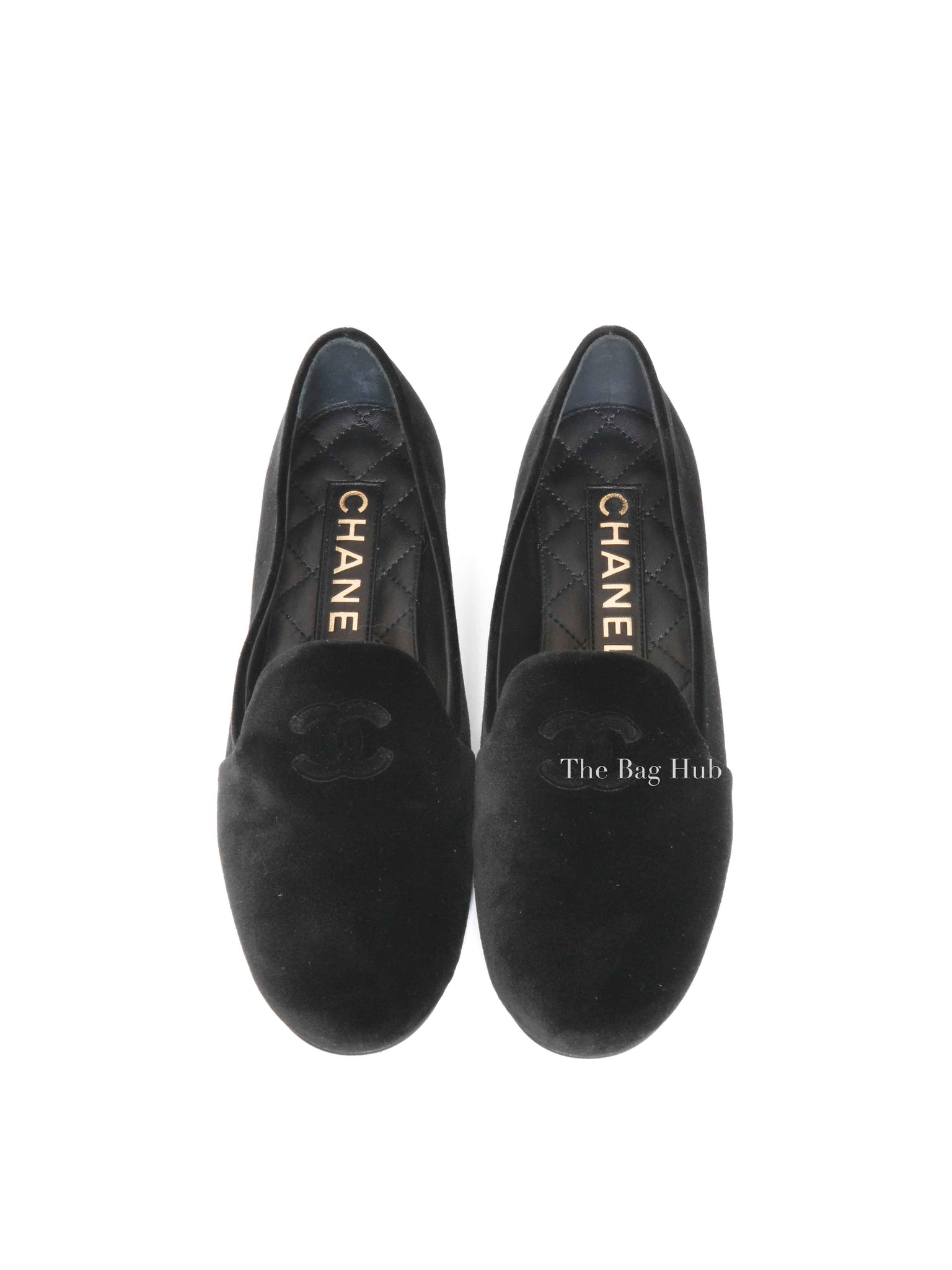 Chanel Black Velvet CC Coco Mark Opera Loafers Size 36 C
