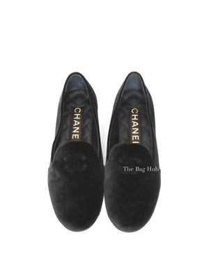 Chanel Black Velvet CC Coco Mark Opera Loafers Size 36 C