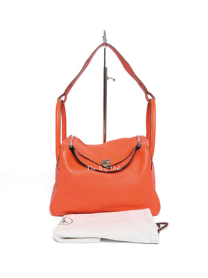 Hermes Orange Clemence Leather Lindy 30 Bag PHW