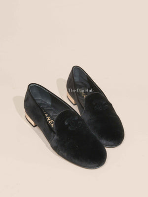 Chanel Black Velvet CC Coco Mark Opera Loafers Size 36 C