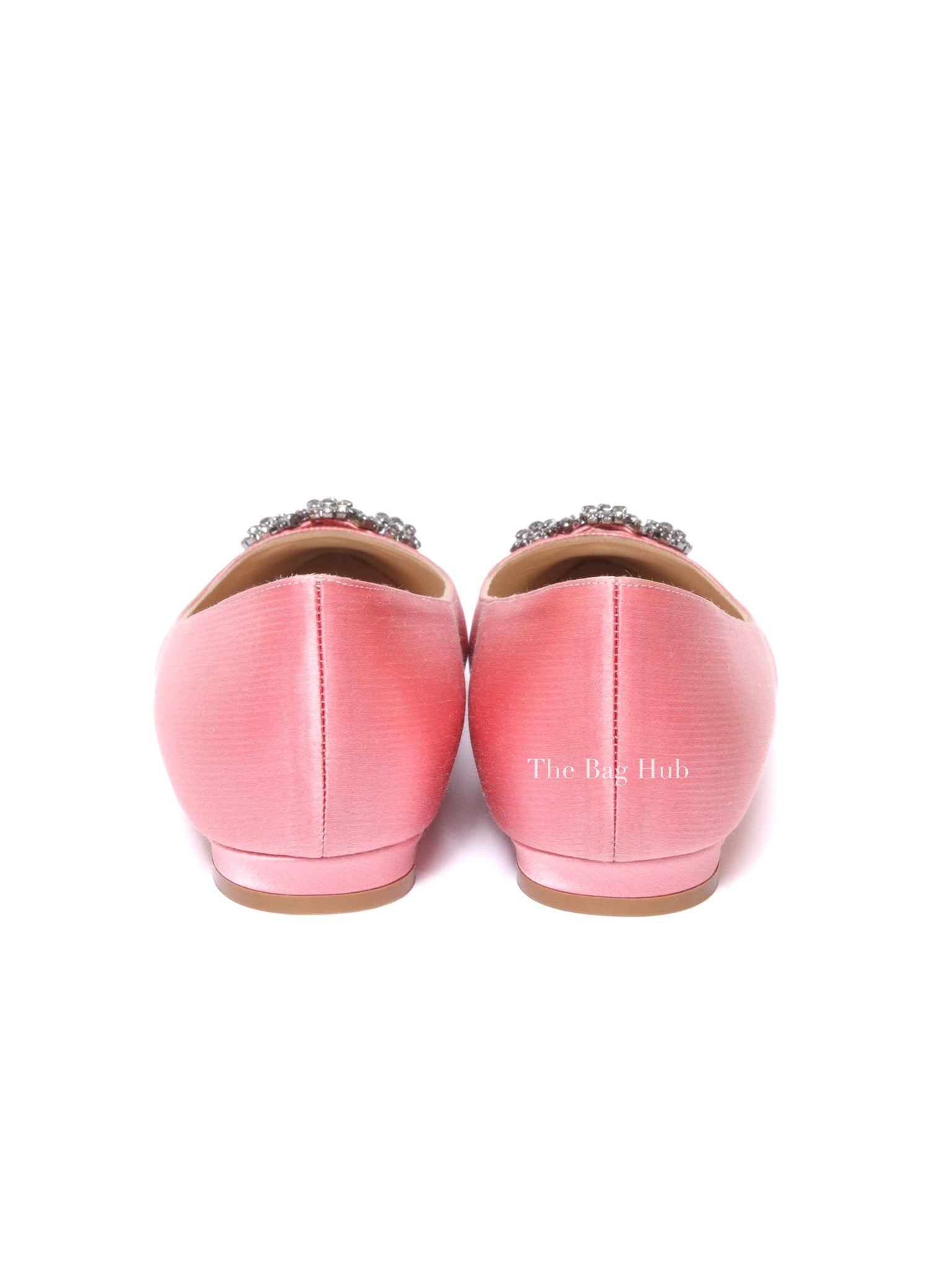 Manolo Blahnik Pink Satin Hangisi Crystal Embellished Ballet Flats Size 35