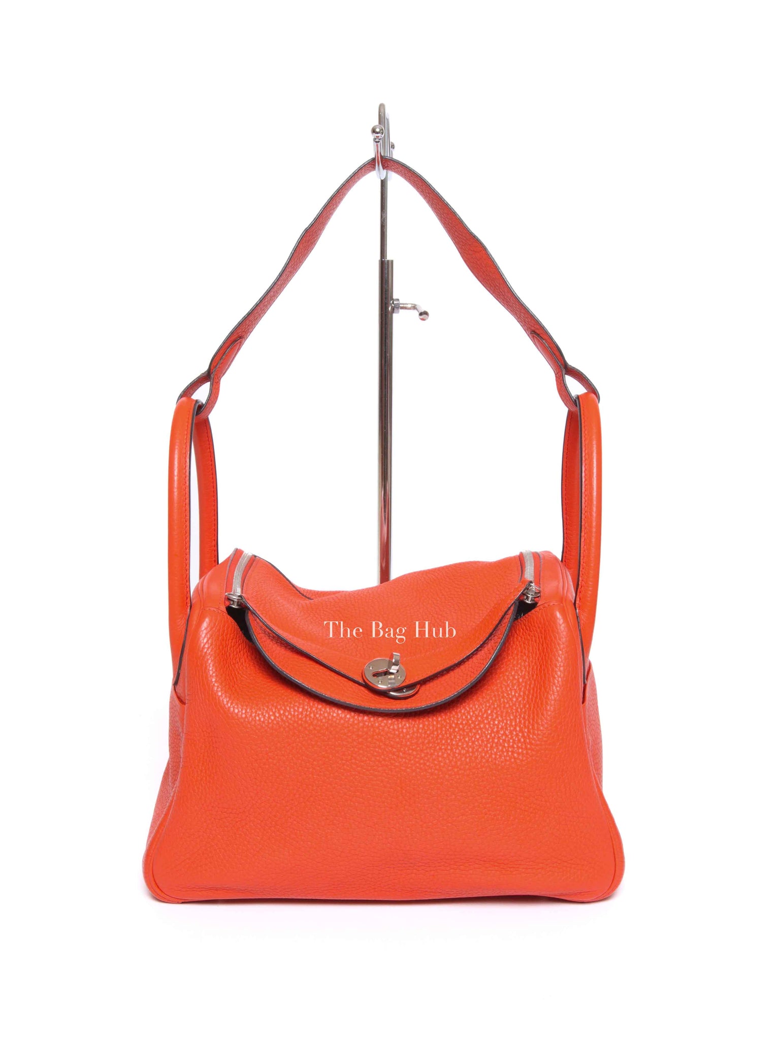 Hermes Orange Clemence Leather Lindy 30 Bag PHW