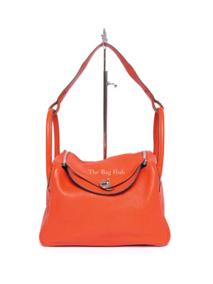 Hermes Orange Clemence Leather Lindy 30 Bag PHW