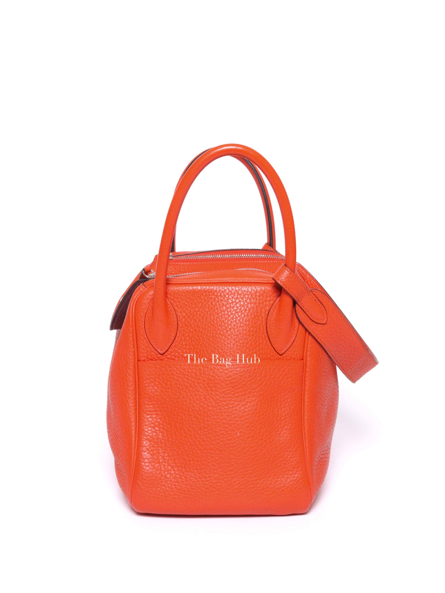Hermes Orange Clemence Leather Lindy 30 Bag PHW