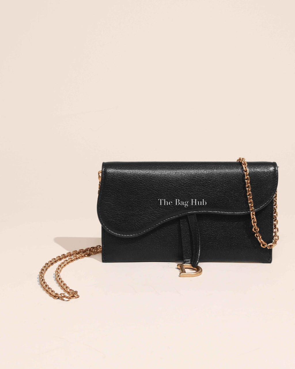 Dior Black Goatskin Leather Small Saddle Pouch On Chain