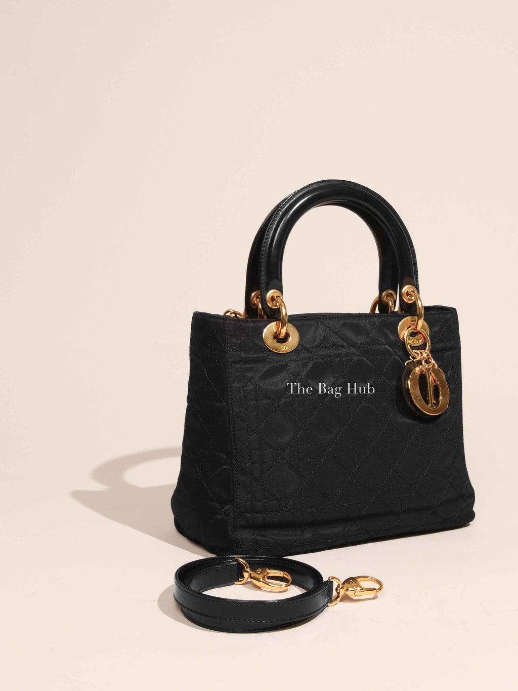 Dior Black Vintage Nylon Medium Lady Dior Bag