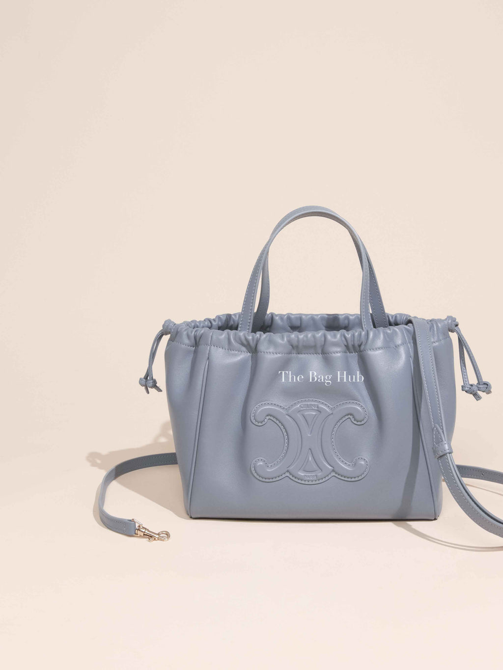 Celine Blue Grey Smooth Calfskin Small Triomphe Cabas Drawstring Bag
