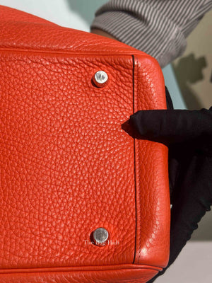 Hermes Orange Clemence Leather Lindy 30 Bag PHW