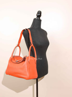 Hermes Orange Clemence Leather Lindy 30 Bag PHW