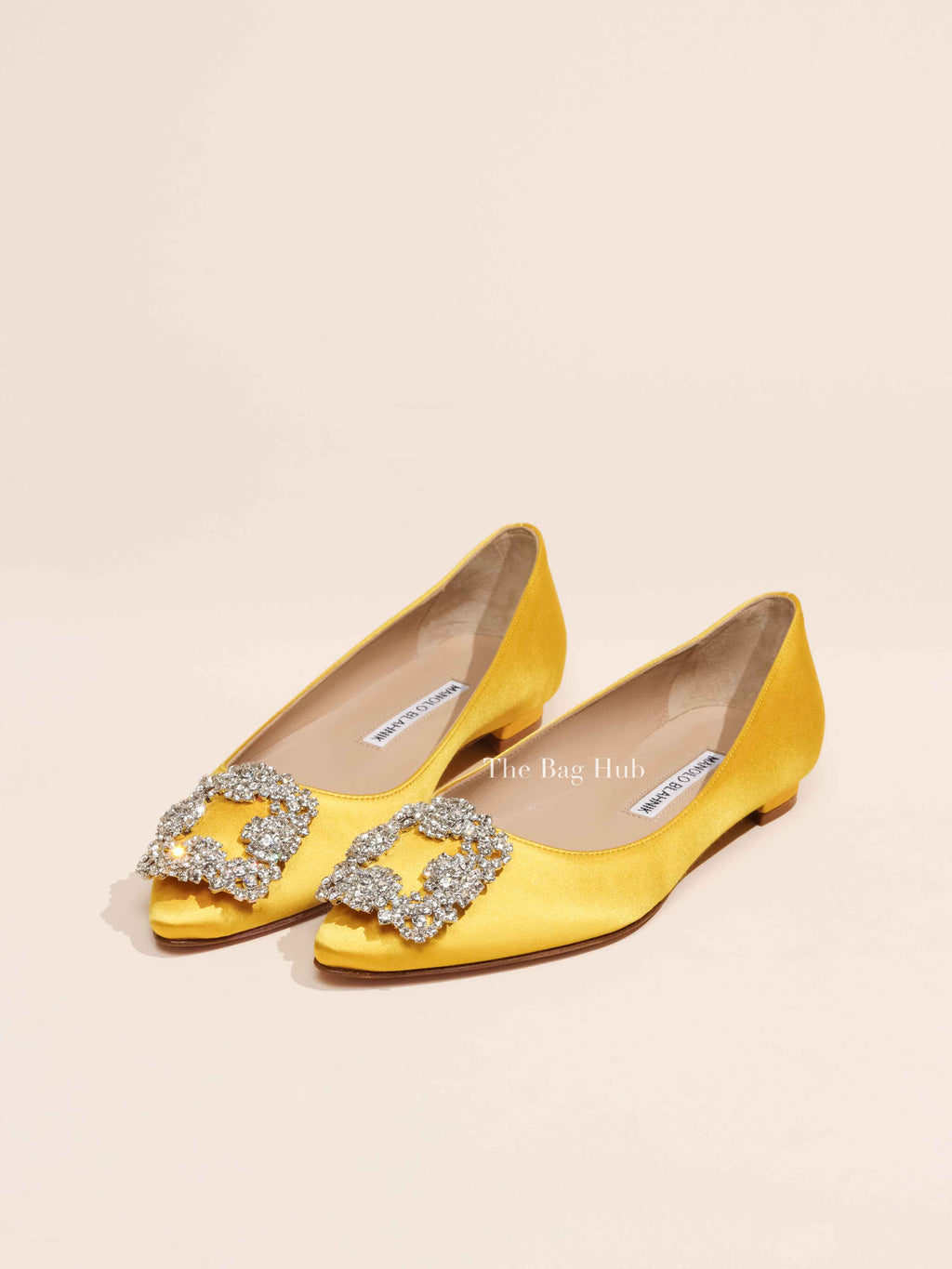 Manolo Blahnik Yellow Satin Hangisi Crystal Embellished Ballet Flats Size 35