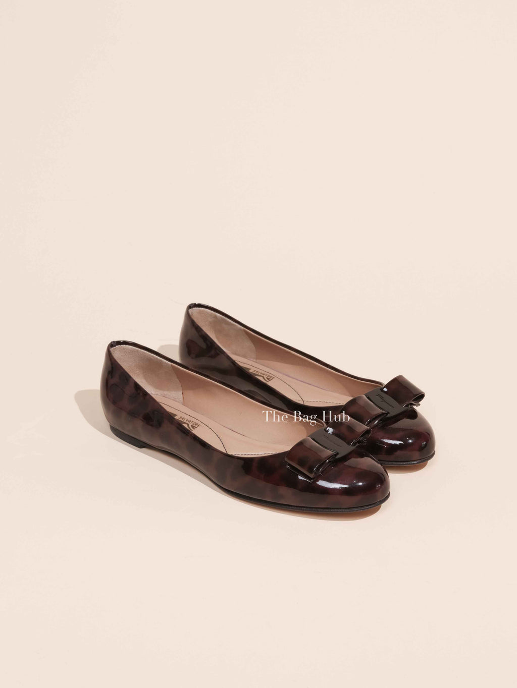 Salvatore Ferragamo Burgundy Patent Leather Varina Bow Ballet Flats Size 6C