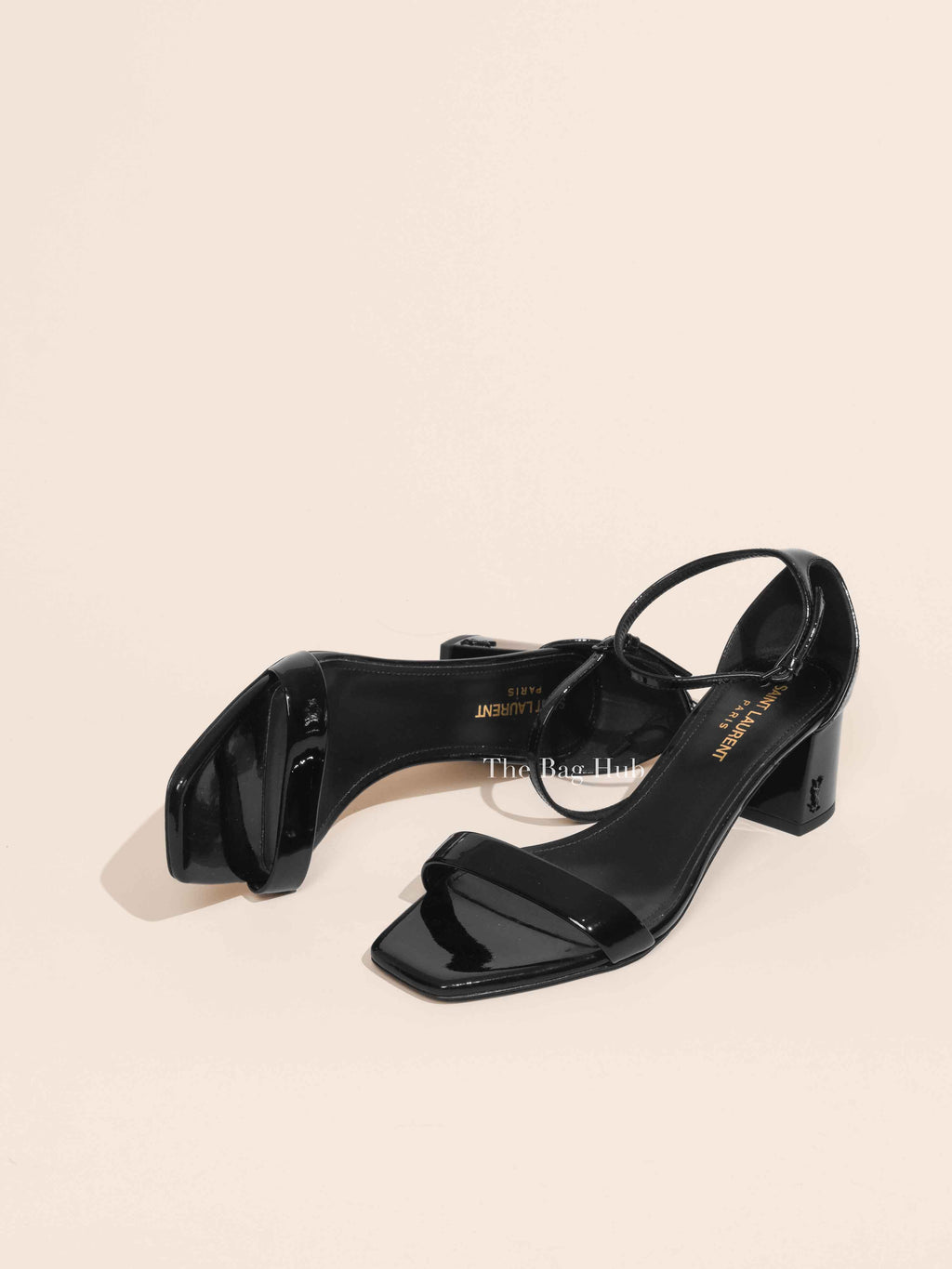 Saint Laurent Black Patent Calfskin Loulou Ankle Strap Sandals Size 37.5