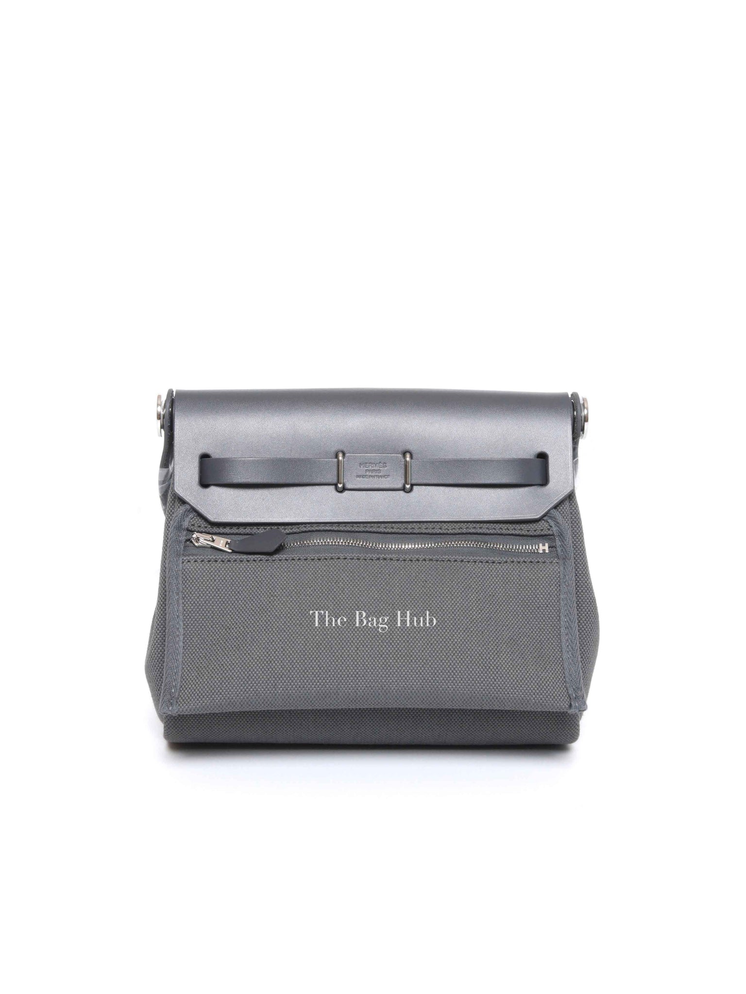 Hermes Ardoise Military Toile/Vache Hunter Leather Herbag Zip 20 PHW