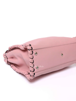 Fendi Pink Leather Whipstitched Peekaboo Medium Top Handle Bag