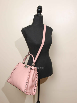 Fendi Pink Leather Whipstitched Peekaboo Medium Top Handle Bag