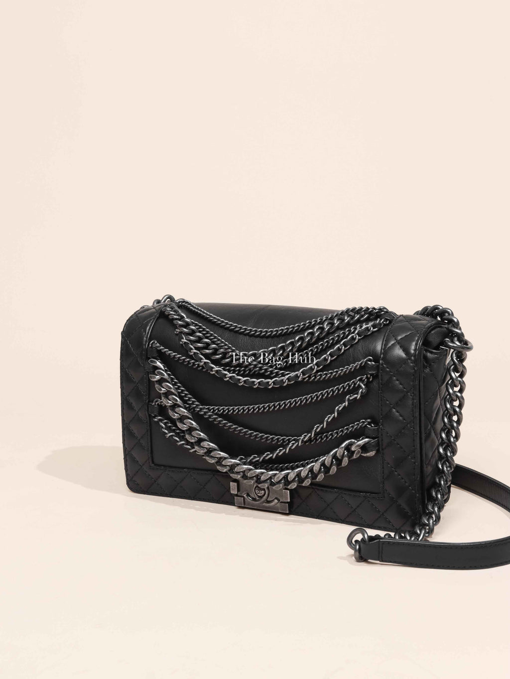 Chanel Black Leather Enchained New Medium Boy Flap Bag