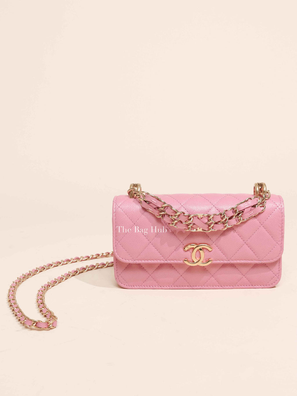 Chanel Light Pink Caviar Quilted Flap Phone Holder With Chain
